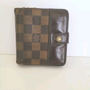 LOUIS VUITTON Bifold Zippy Compact‎ Wallet Damier Brown Medium Purse Check Retro